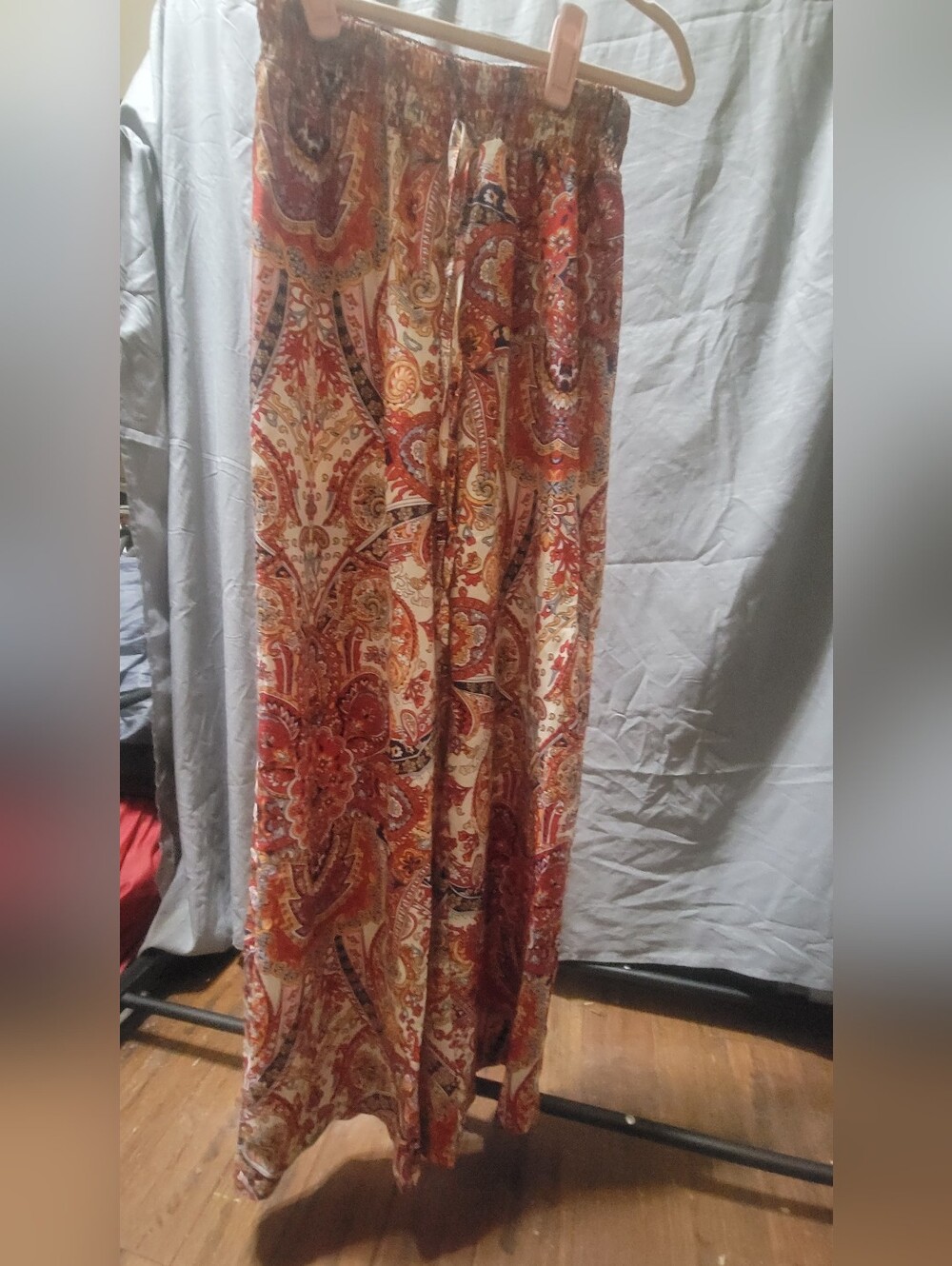 SHEIN Wide Leg Paisley Print Pants in Red and Cream